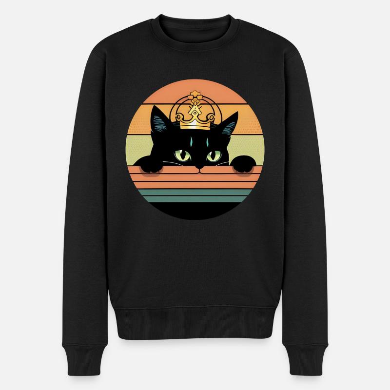 Katze mit Krone - Männer Premium Bio Pullover - Schwarz