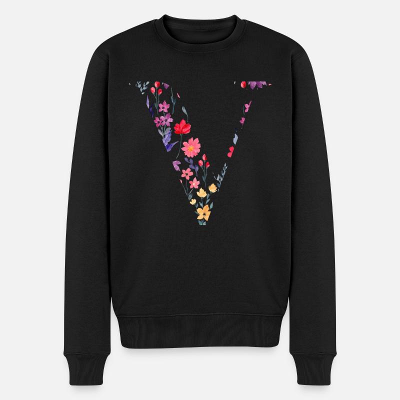 Personalisierter Blumenbuchstabe V - Geschenkidee - Männer Premium Bio Pullover - Schwarz