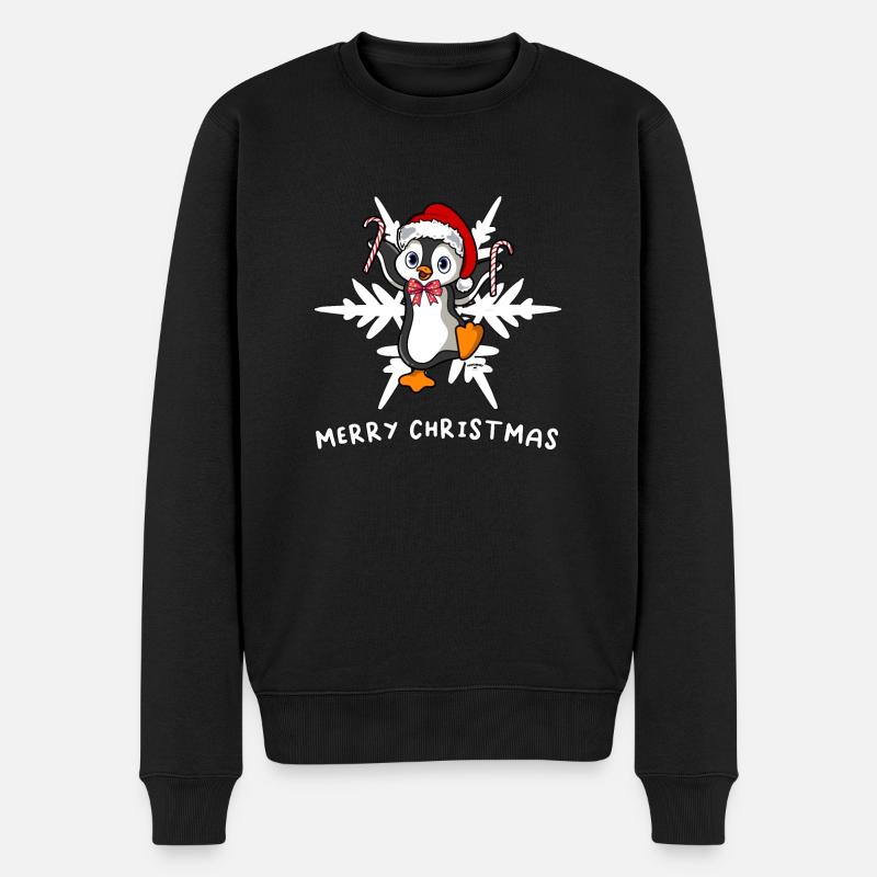 Süßes frohe Weihnachten Pinguin mit Eisflocke - Männer Premium Bio Pullover - Schwarz