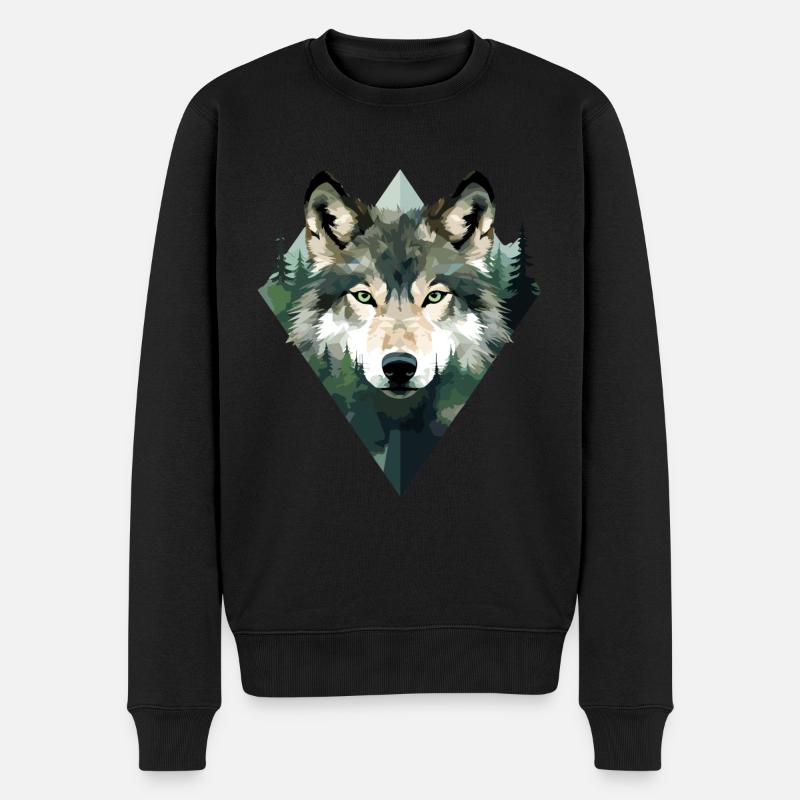 Wolf Wald Berge Wölfe Natur Tiere - Männer Premium Bio Pullover - Schwarz