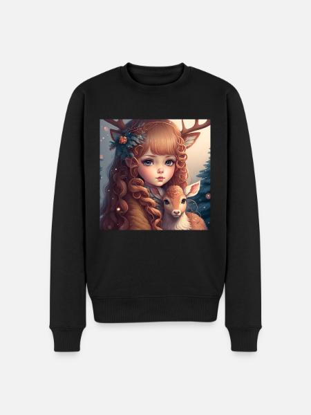 Cerf avec fille - Pull Premium bio Homme - noir