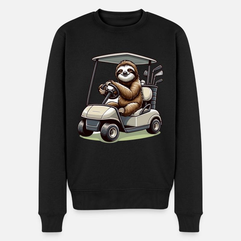 Lustiges Faultier beim Golfen - Männer Premium Bio Pullover - Schwarz
