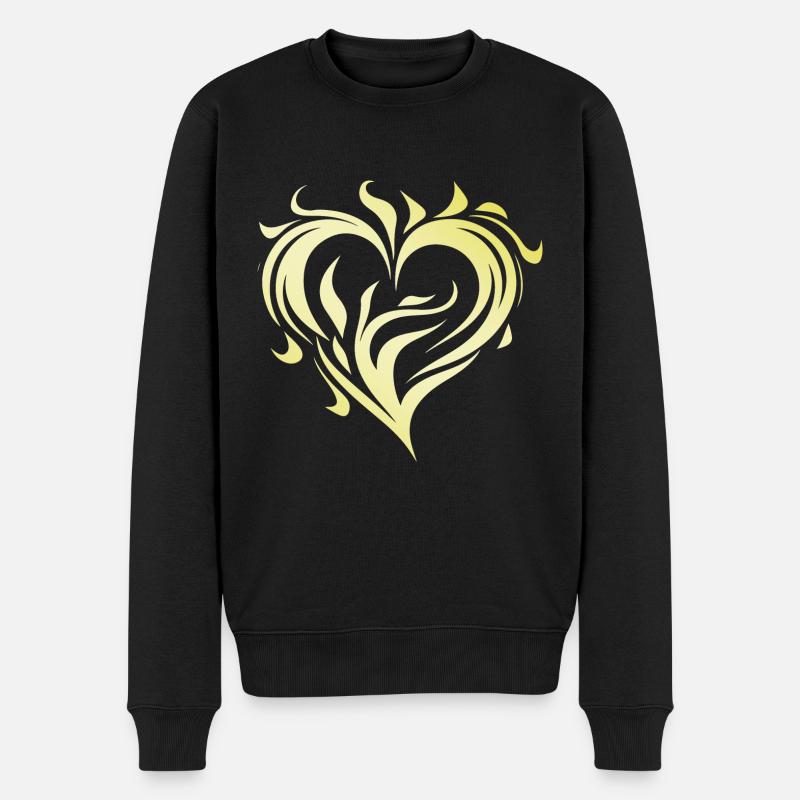 Herz Gold Flamme - Männer Premium Bio Pullover - Schwarz