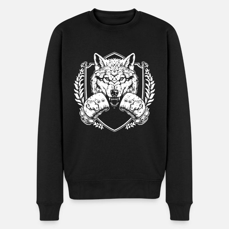 Wolf Boxer Fighter - Männer Premium Bio Pullover - Schwarz