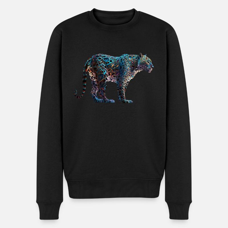 Leopard, Farbenfroh, Jungle - Männer Premium Bio Pullover - Schwarz