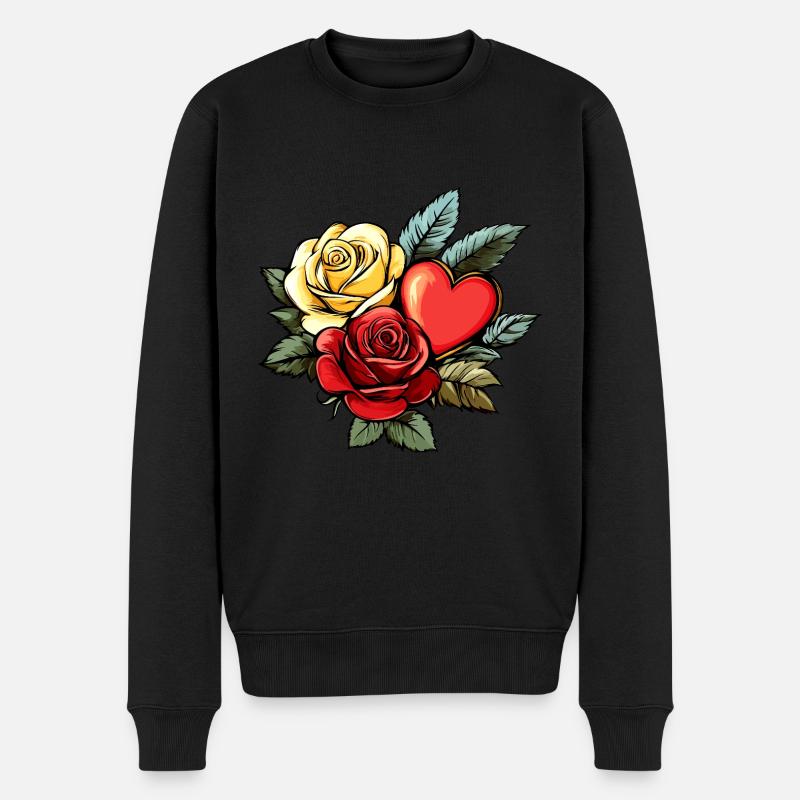Rose Coeur Amour Saint Valentin - Pull Premium bio Homme - noir
