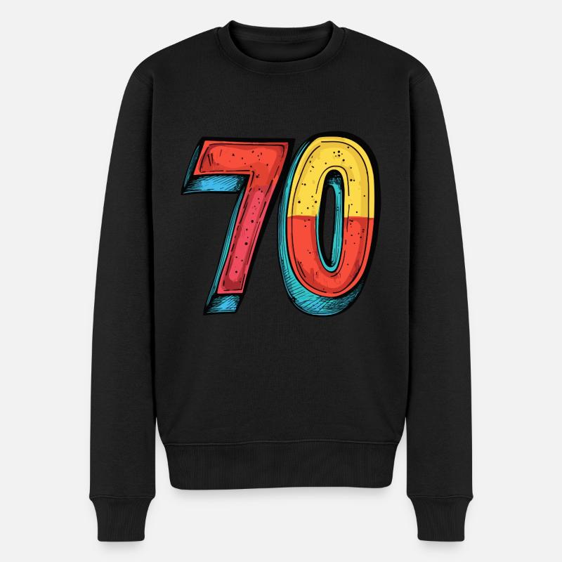 70 Zahl Bunt - Männer Premium Bio Pullover - Schwarz