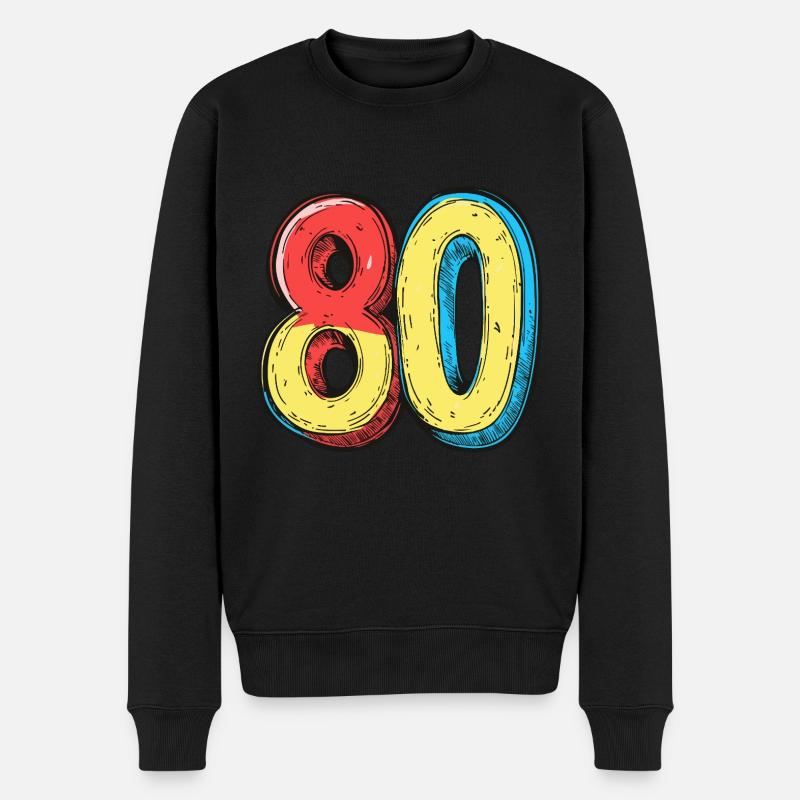80 Zahl Bunt - Männer Premium Bio Pullover - Schwarz