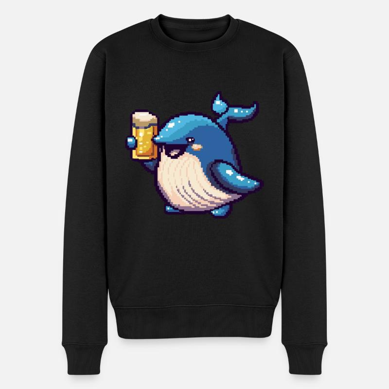Wal Pixel Bier - Männer Premium Bio Pullover - Schwarz