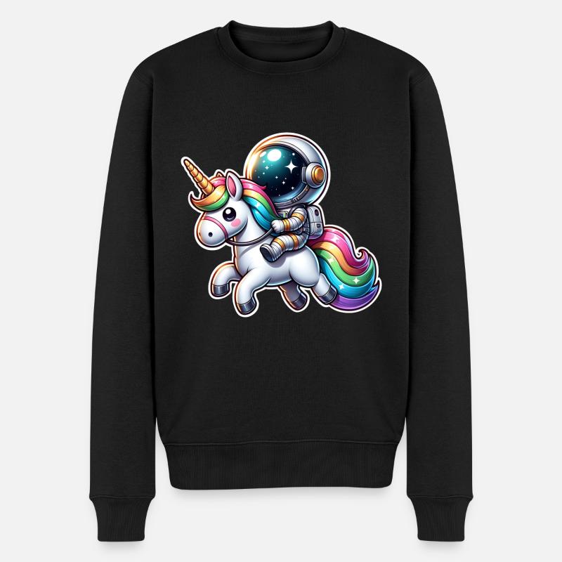 Astronaut reitet auf einem Einhorn - Männer Premium Bio Pullover - Schwarz