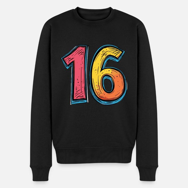 16 Zahl Bunt - Männer Premium Bio Pullover - Schwarz