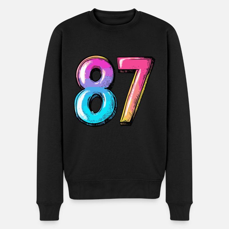 87 Zahl Bunt - Männer Premium Bio Pullover - Schwarz