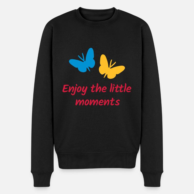 Enjoy the little moments (Schmetterlinge) - Männer Premium Bio Pullover - Schwarz