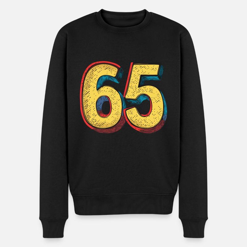 65 Zahl Bunt - Männer Premium Bio Pullover - Schwarz