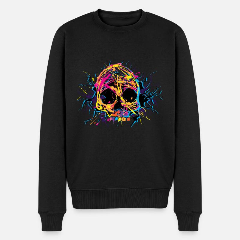 Skull Colorful Art - Männer Premium Bio Pullover - Schwarz