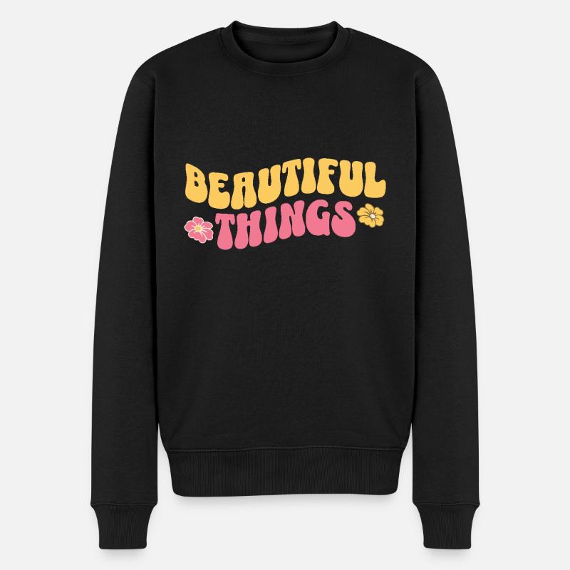 Belles choses Fleurs Rétro Vagues - Pull Premium bio Homme - noir