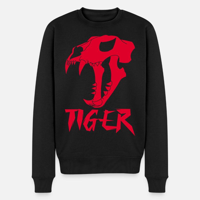 Roter Tiger-Schädel - Männer Premium Bio Pullover - Schwarz