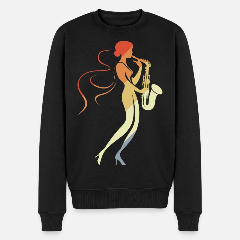 Saxophon Frau - Männer Premium Bio Pullover - Schwarz