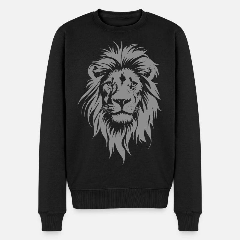 Majestätischer Löwenkopf im Graustil - Männer Premium Bio Pullover - Schwarz