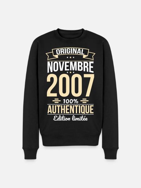 18th Birthday - Original - November 2007 - Men's Premium Organic Jumper - black