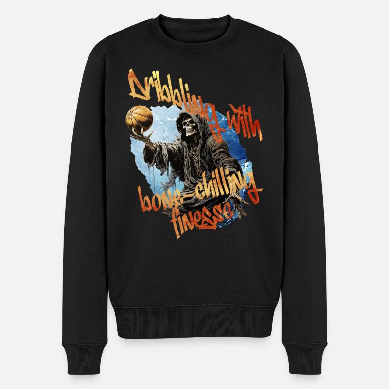 Skelett spielt Basketball Halloween Kostüm - Männer Premium Bio Pullover - Schwarz