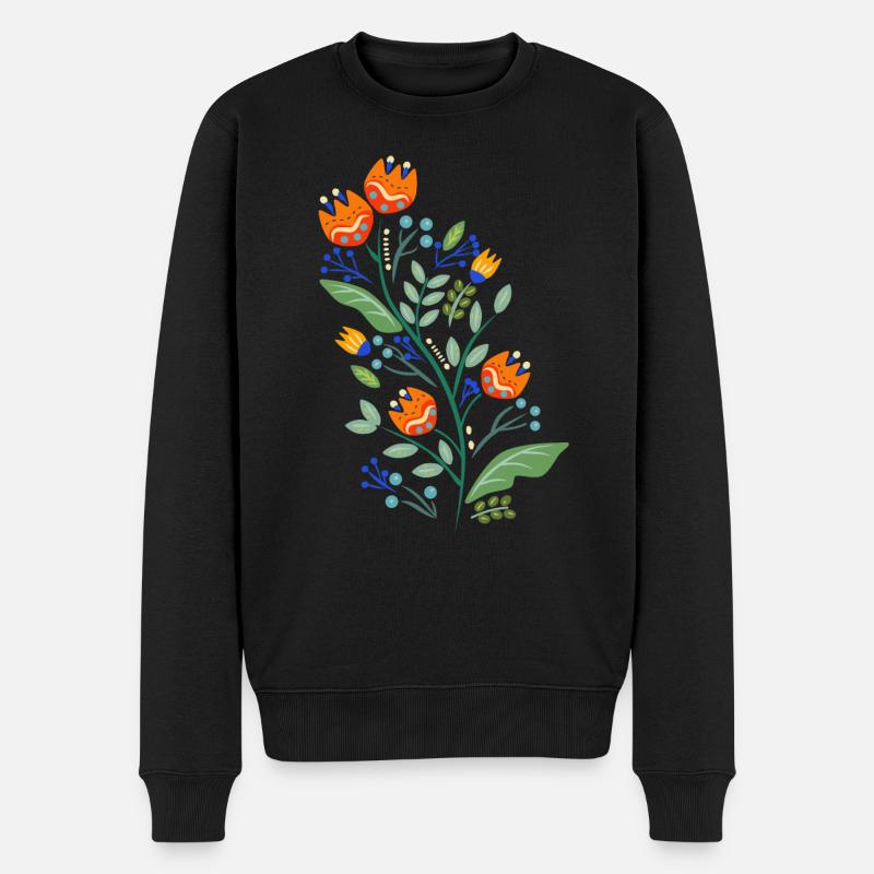 Blumen in Orange - Männer Premium Bio Pullover - Schwarz