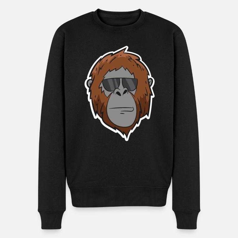 Orang-Utan - Kopf mit Sonnenbrille - Männer Premium Bio Pullover - Schwarz