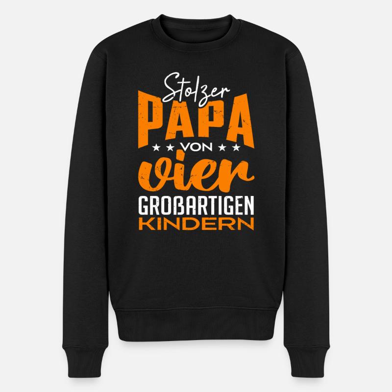 Stolzer Papa von vier Kindern - Männer Premium Bio Pullover - Schwarz