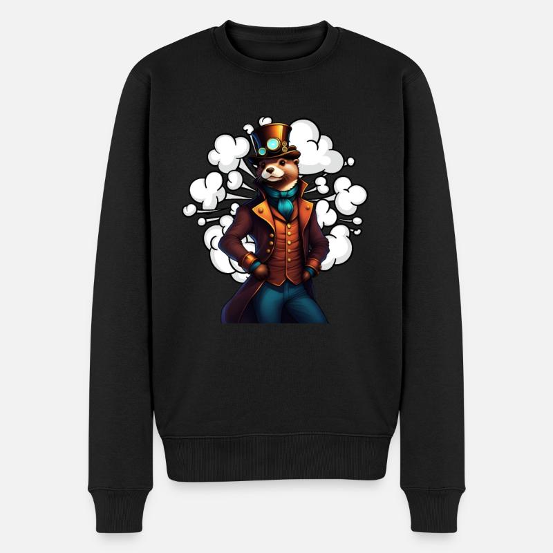 Erfindergeist Otter Steampunk Technikotter - Männer Premium Bio Pullover - Schwarz