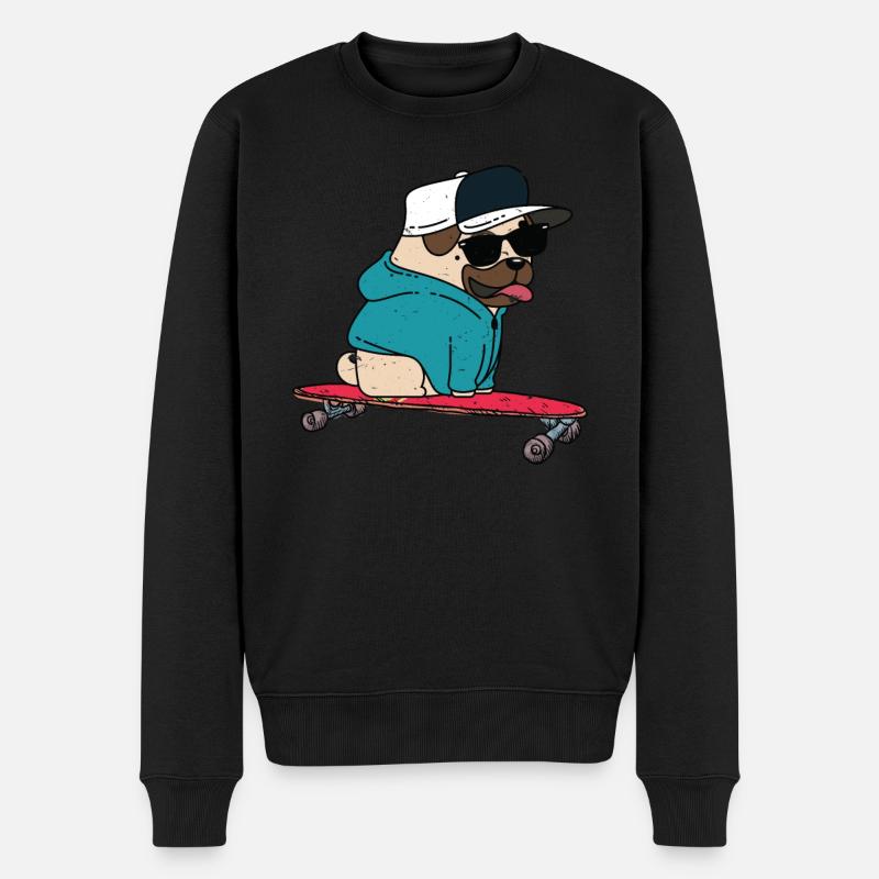 Funny Pug Skateboarding - Pull Premium bio Homme - noir
