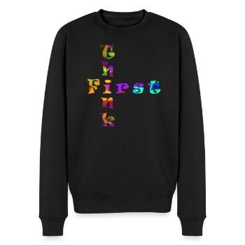 Think First - Männer Premium Bio Pullover - Schwarz - Vorne - Nico (187cm)