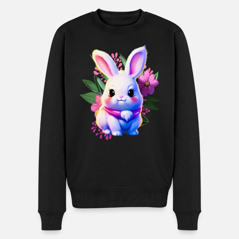 niedlicher Osterhase Floral mit Oster Blumen - Männer Premium Bio Pullover - Schwarz