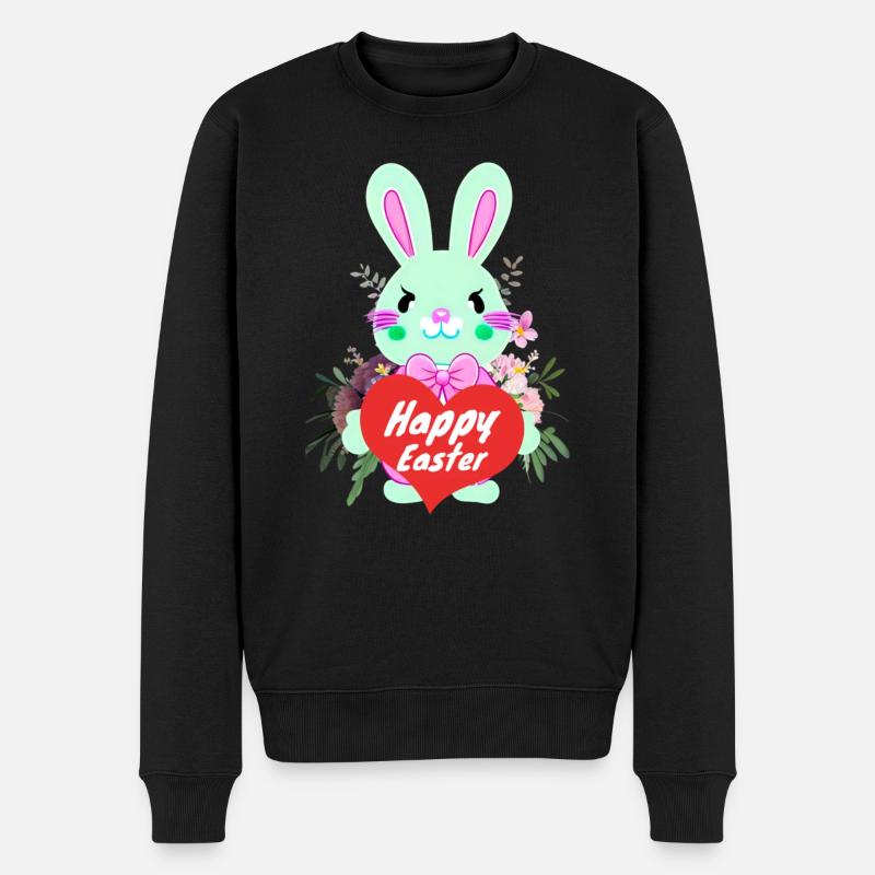 süßer Osterhase mit Herz Frohe Ostern - Männer Premium Bio Pullover - Schwarz