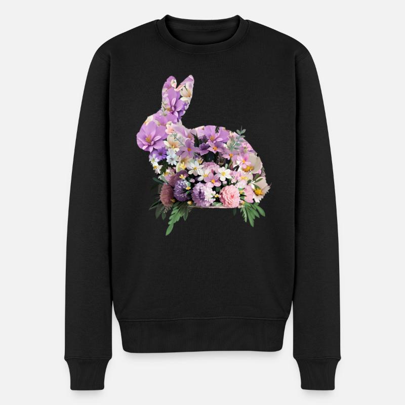 Blumen Osterhase - Männer Premium Bio Pullover - Schwarz