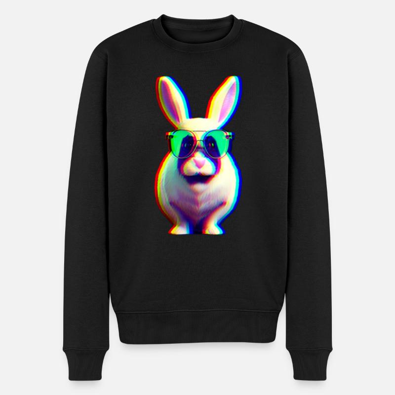 cooler Hase - Glitch Effekt Kaninchen - Männer Premium Bio Pullover - Schwarz
