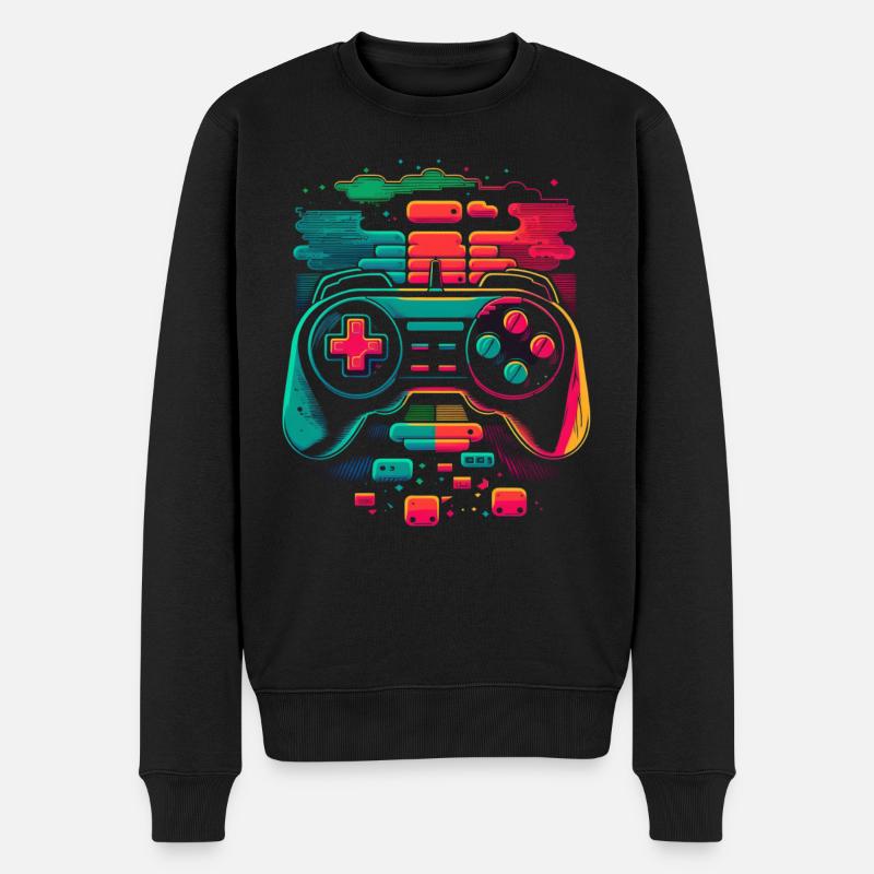 Retro Konsole - Männer Premium Bio Pullover - Schwarz