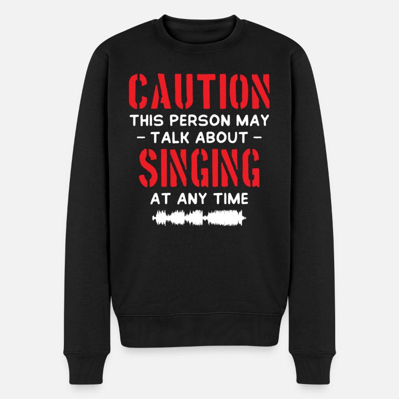 Caution Singing - Männer Premium Bio Pullover - Schwarz