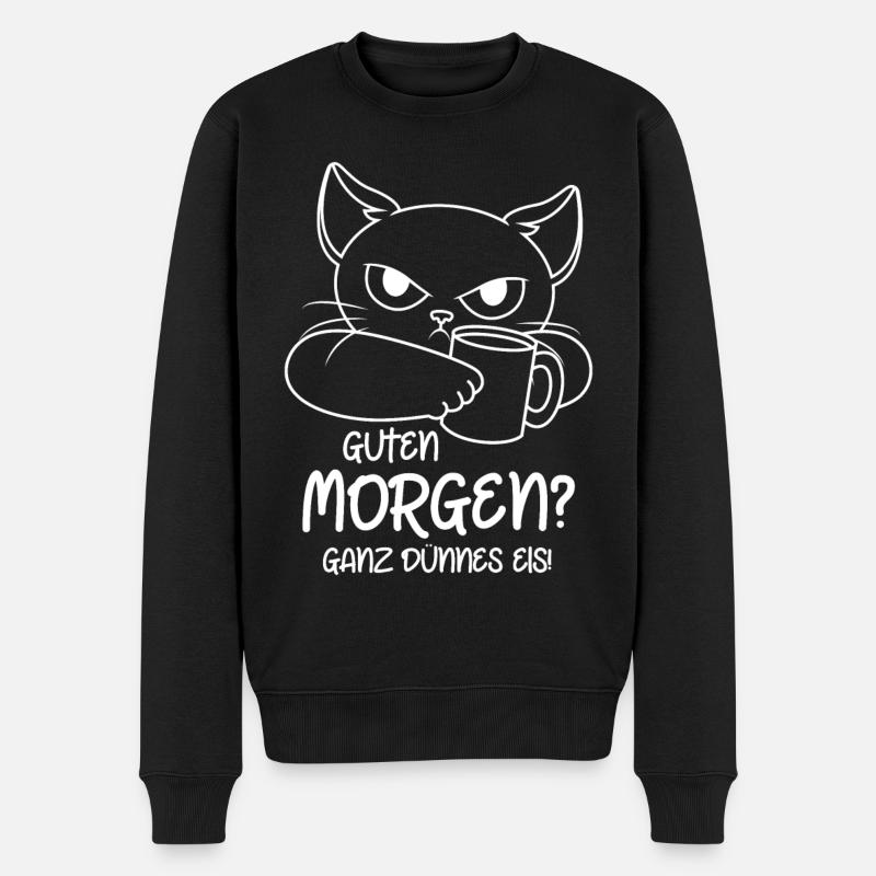 Lustige Katze Kaffee Guten Morgen? Ganz dünnes Eis - Männer Premium Bio Pullover - Schwarz