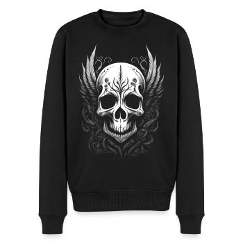 Crâne avec ailes - ornement - Pull Premium bio Homme - noir - Devant - Nico (187cm)