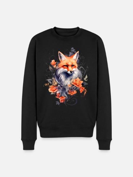 Fuchs und Blumen - Männer Premium Bio Pullover - Schwarz