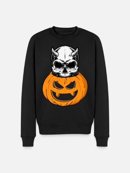 Creepy Jack-o'-Lantern design with skull - Men's Premium Organic Jumper - black