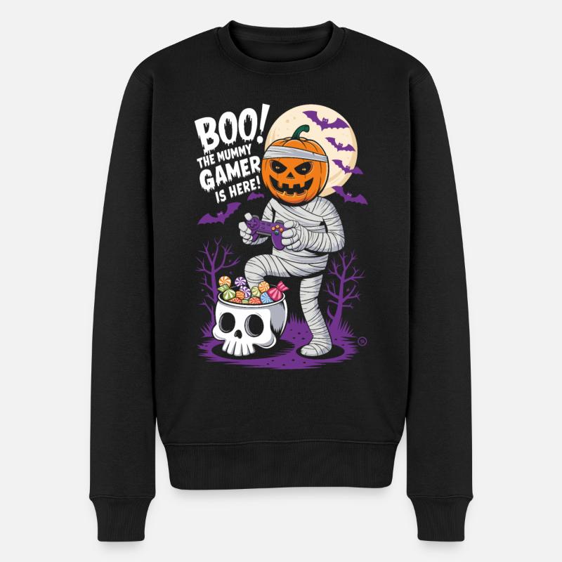 Halloween Gamer - Skull, Totenkopf, Geist - Männer Premium Bio Pullover - Schwarz