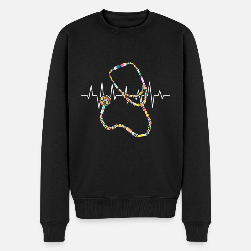 Ärztin Stethoskop Herzschlag Medizin - Männer Premium Bio Pullover - Schwarz