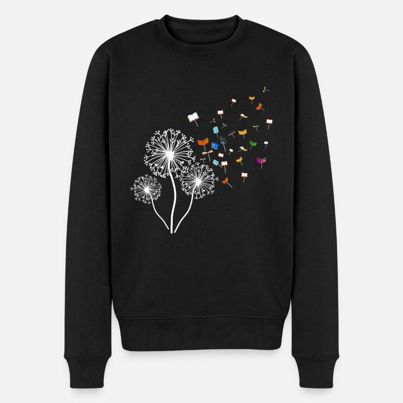 Löwenzahn Bücher Pusteblume Fliege Lesen - Männer Premium Bio Pullover - Schwarz