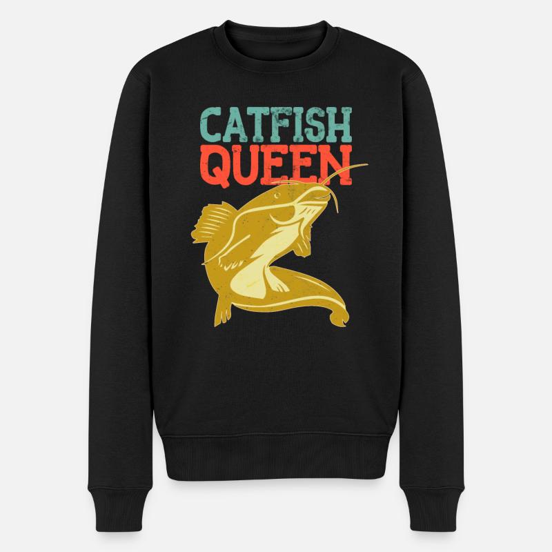 Wels Catfish Queen Fischerin Anglerin - Männer Premium Bio Pullover - Schwarz