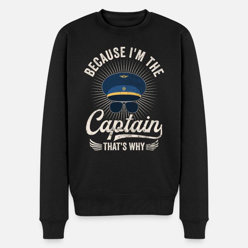 Weil ich der Kapitän bin Pilot Flugkapitän Flieger - Männer Premium Bio Pullover - Schwarz
