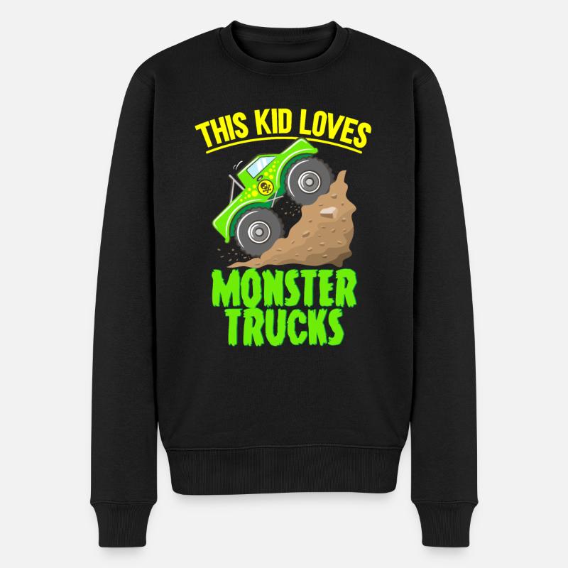 Dieses Kind Liebt Monstertrucks - Männer Premium Bio Pullover - Schwarz