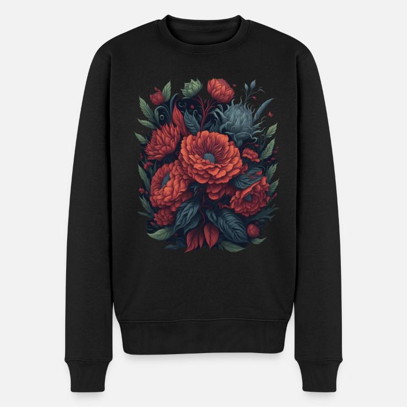 Vintage Blumen Motiv, Floral Frühlingsblumen - Männer Premium Bio Pullover - Schwarz