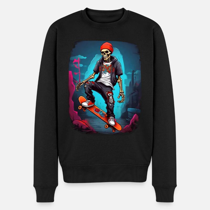 Skateboarding Skelett - Männer Premium Bio Pullover - Schwarz