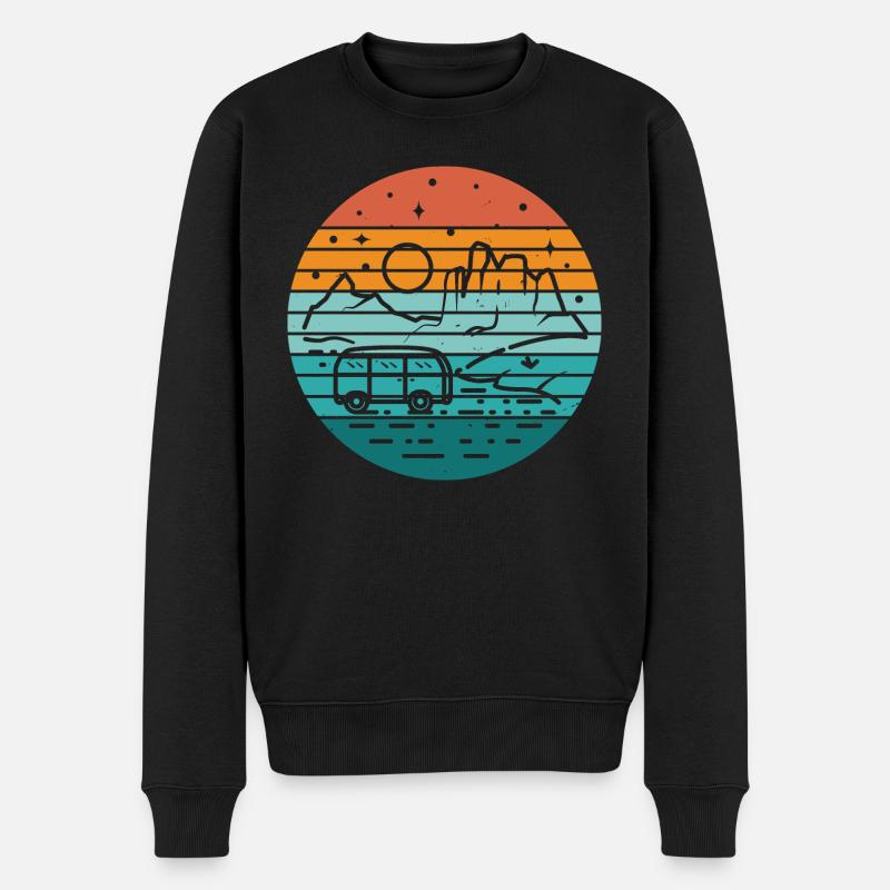 Retro Camper Bus Wohnwagen Vintage Camper Grafik - Männer Premium Bio Pullover - Schwarz
